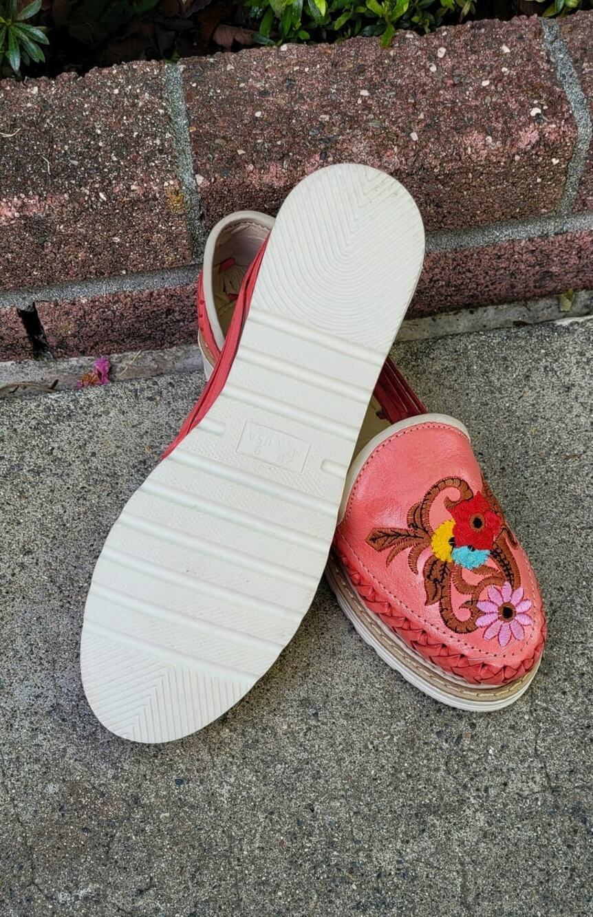Mexican Huaraches Women Leather Sandals Handmade Floral Embroidered Boho Slip On